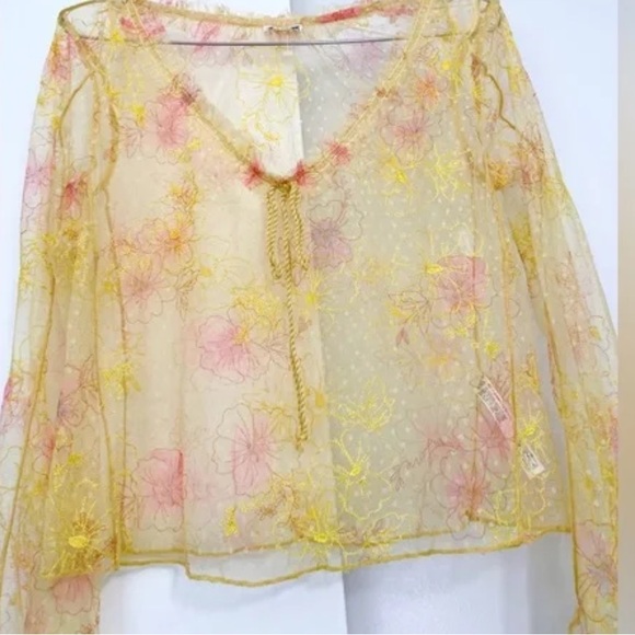 Free People Intimately Postcards from Paris Mesh Embroidered Top Blouse NWOT - Picture 7 of 13